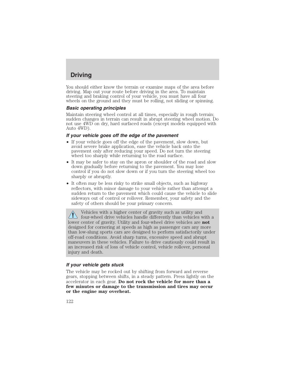 Driving | FORD 2003 Explorer Sport Trac v.2 User Manual | Page 122 / 216