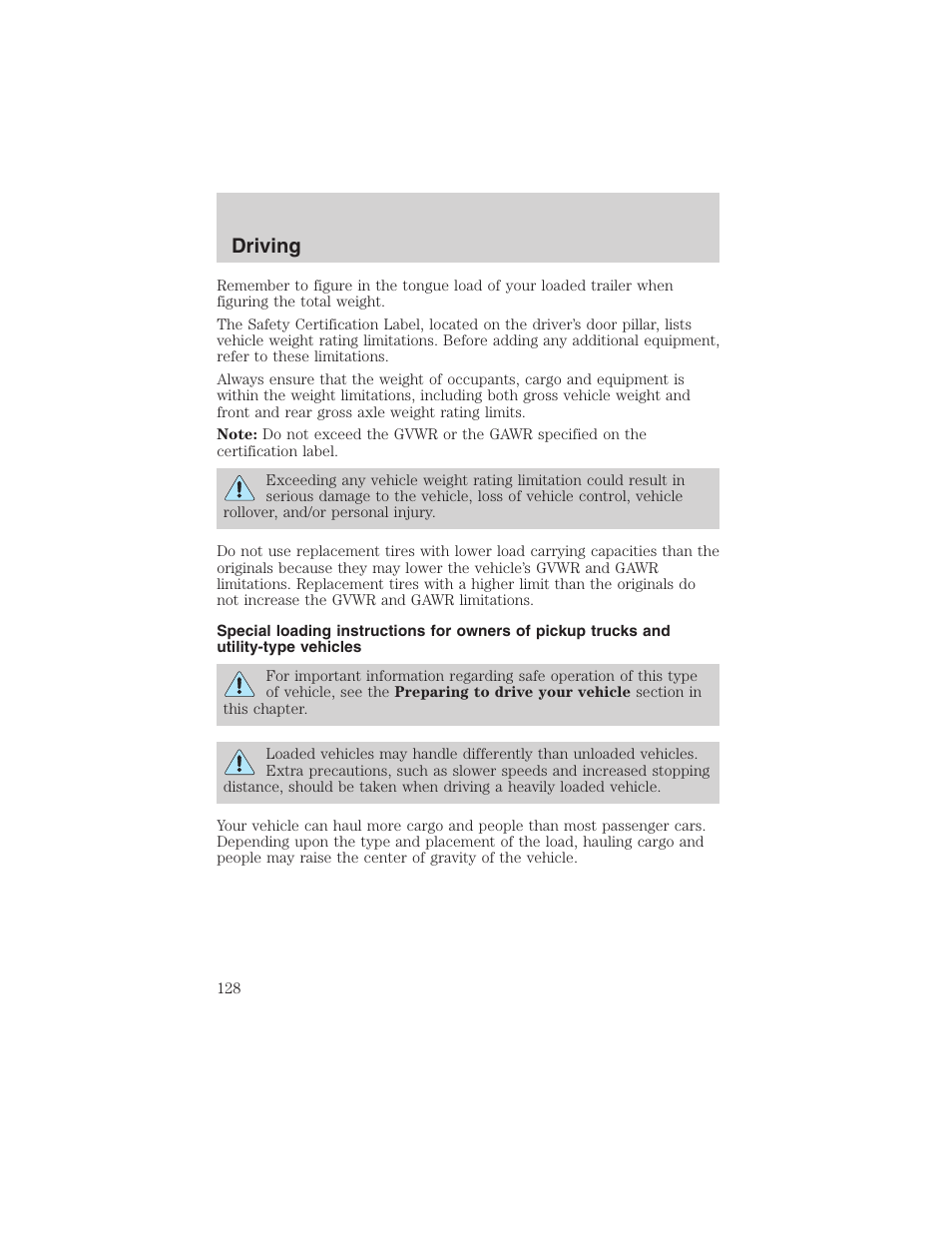 Driving | FORD 2003 Explorer Sport Trac v.2 User Manual | Page 128 / 216