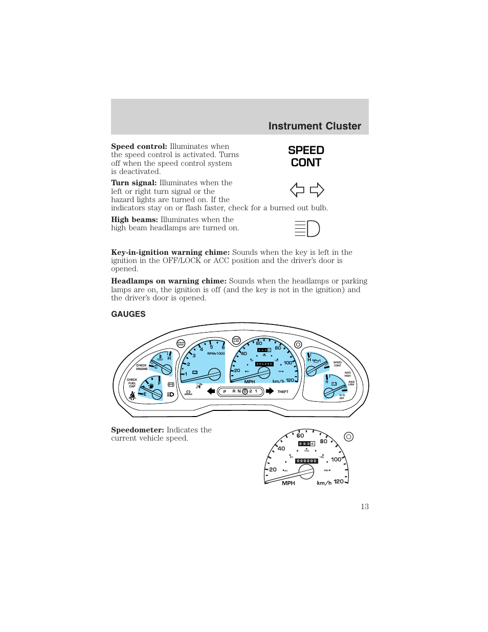 Speed cont, Instrument cluster | FORD 2003 Explorer Sport Trac v.2 User Manual | Page 13 / 216