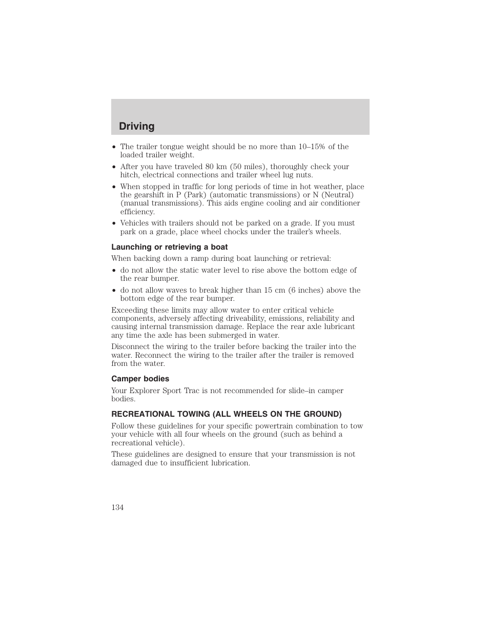 Driving | FORD 2003 Explorer Sport Trac v.2 User Manual | Page 134 / 216