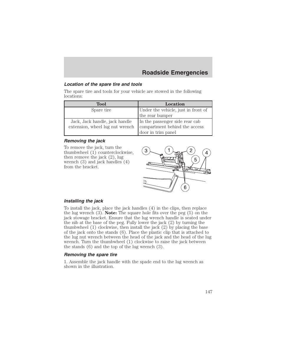 Roadside emergencies | FORD 2003 Explorer Sport Trac v.2 User Manual | Page 147 / 216