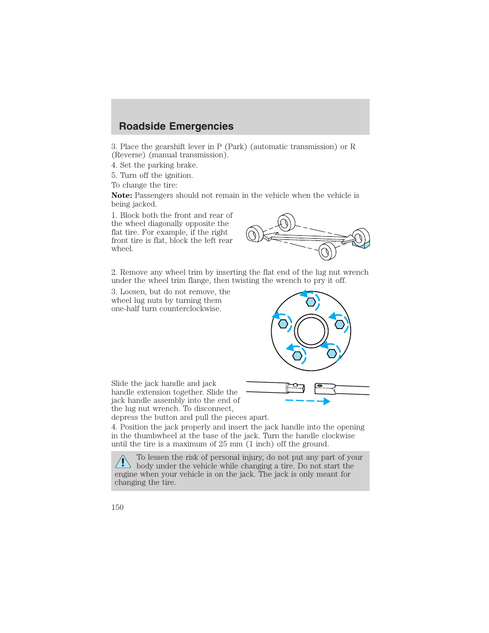 Roadside emergencies | FORD 2003 Explorer Sport Trac v.2 User Manual | Page 150 / 216