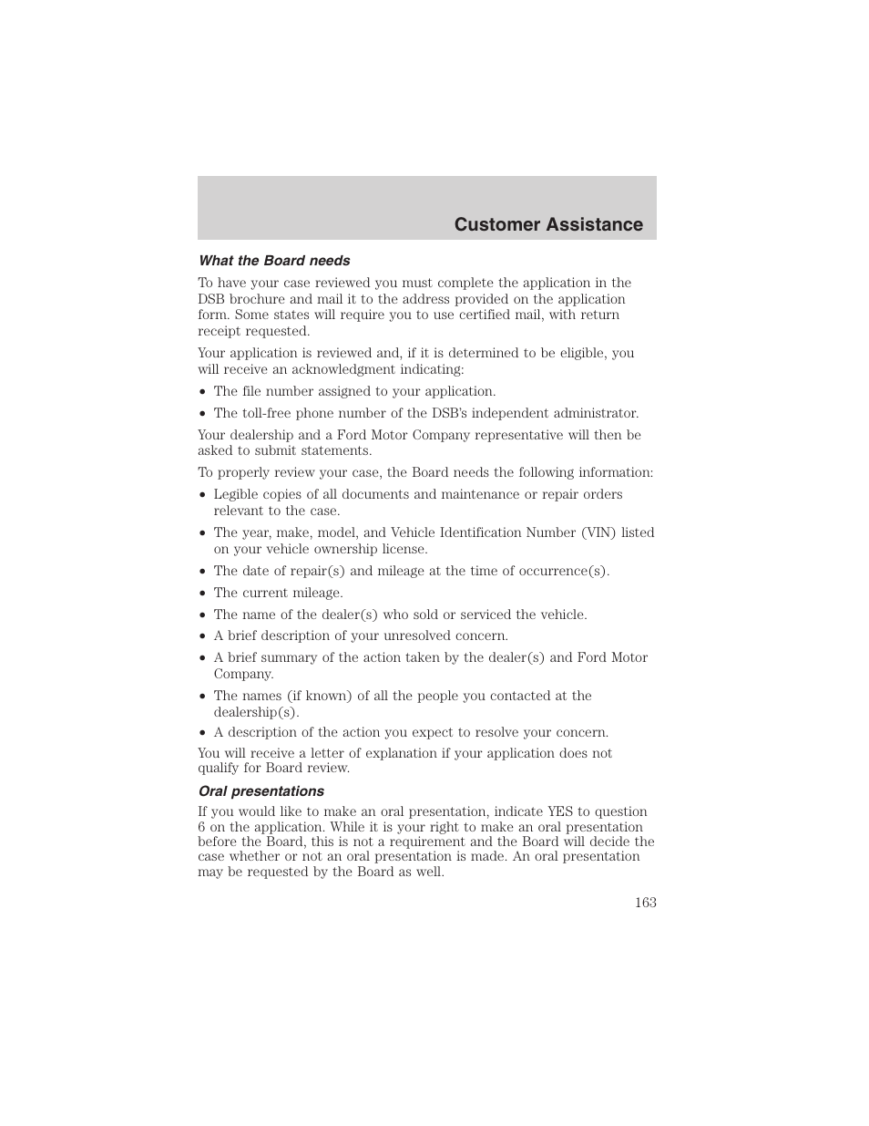 Customer assistance | FORD 2003 Explorer Sport Trac v.2 User Manual | Page 163 / 216