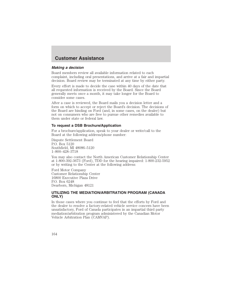 Customer assistance | FORD 2003 Explorer Sport Trac v.2 User Manual | Page 164 / 216