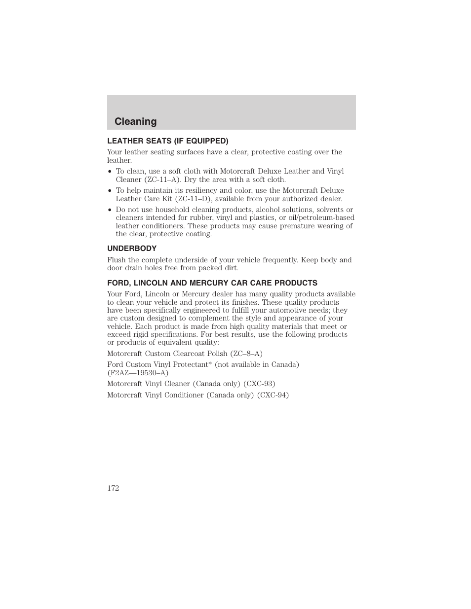 Cleaning | FORD 2003 Explorer Sport Trac v.2 User Manual | Page 172 / 216