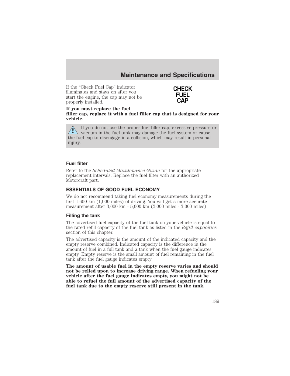 Maintenance and specifications | FORD 2003 Explorer Sport Trac v.2 User Manual | Page 189 / 216