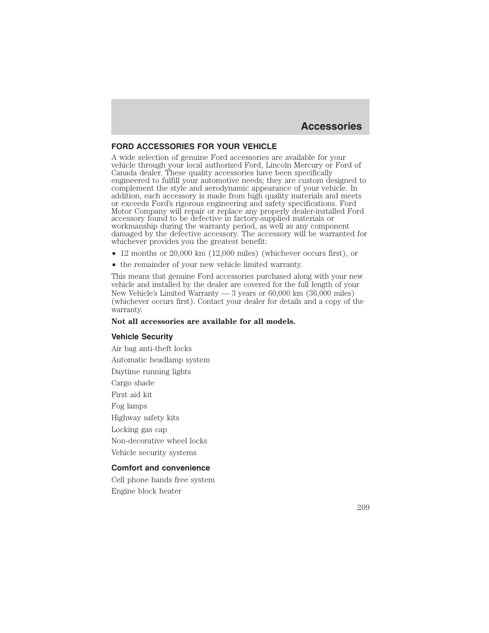 Accessories | FORD 2003 Explorer Sport Trac v.2 User Manual | Page 209 / 216