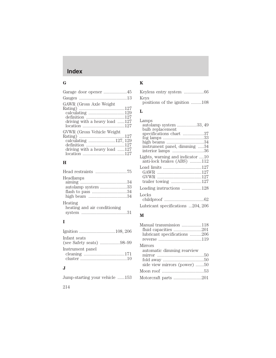 Index | FORD 2003 Explorer Sport Trac v.2 User Manual | Page 214 / 216