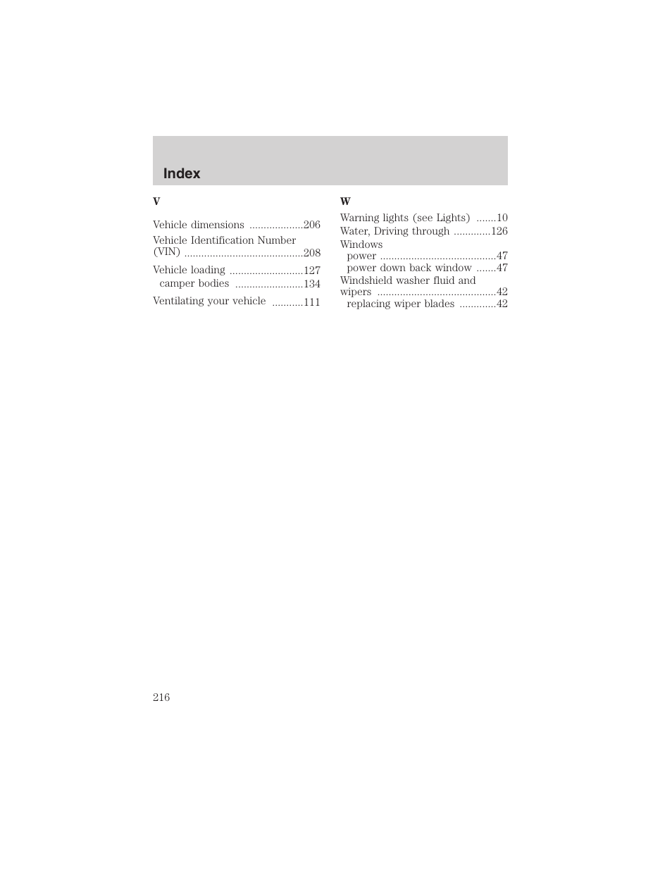 Index | FORD 2003 Explorer Sport Trac v.2 User Manual | Page 216 / 216