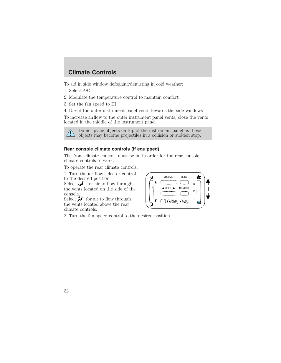 Climate controls | FORD 2003 Explorer Sport Trac v.2 User Manual | Page 32 / 216
