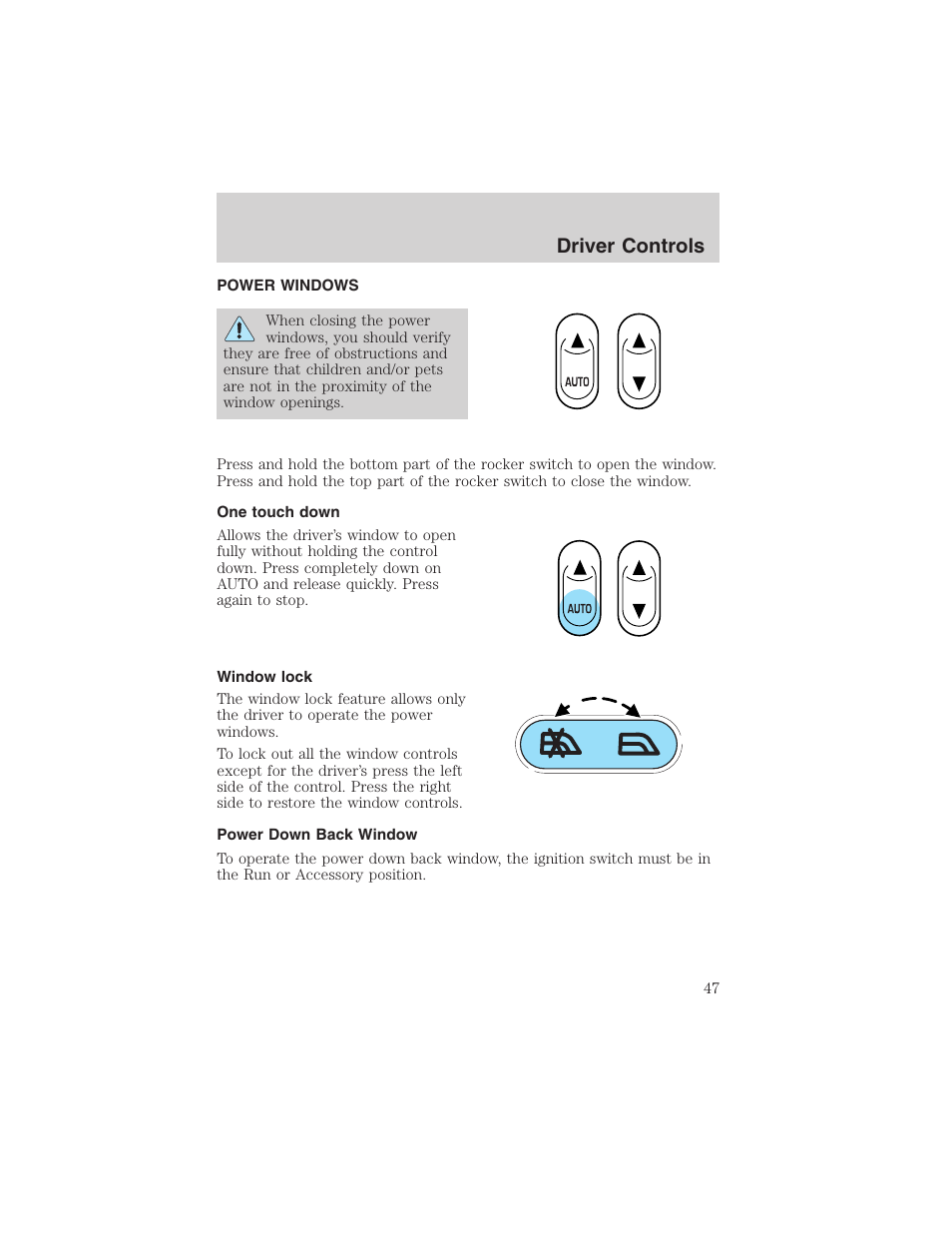 Driver controls | FORD 2003 Explorer Sport Trac v.2 User Manual | Page 47 / 216