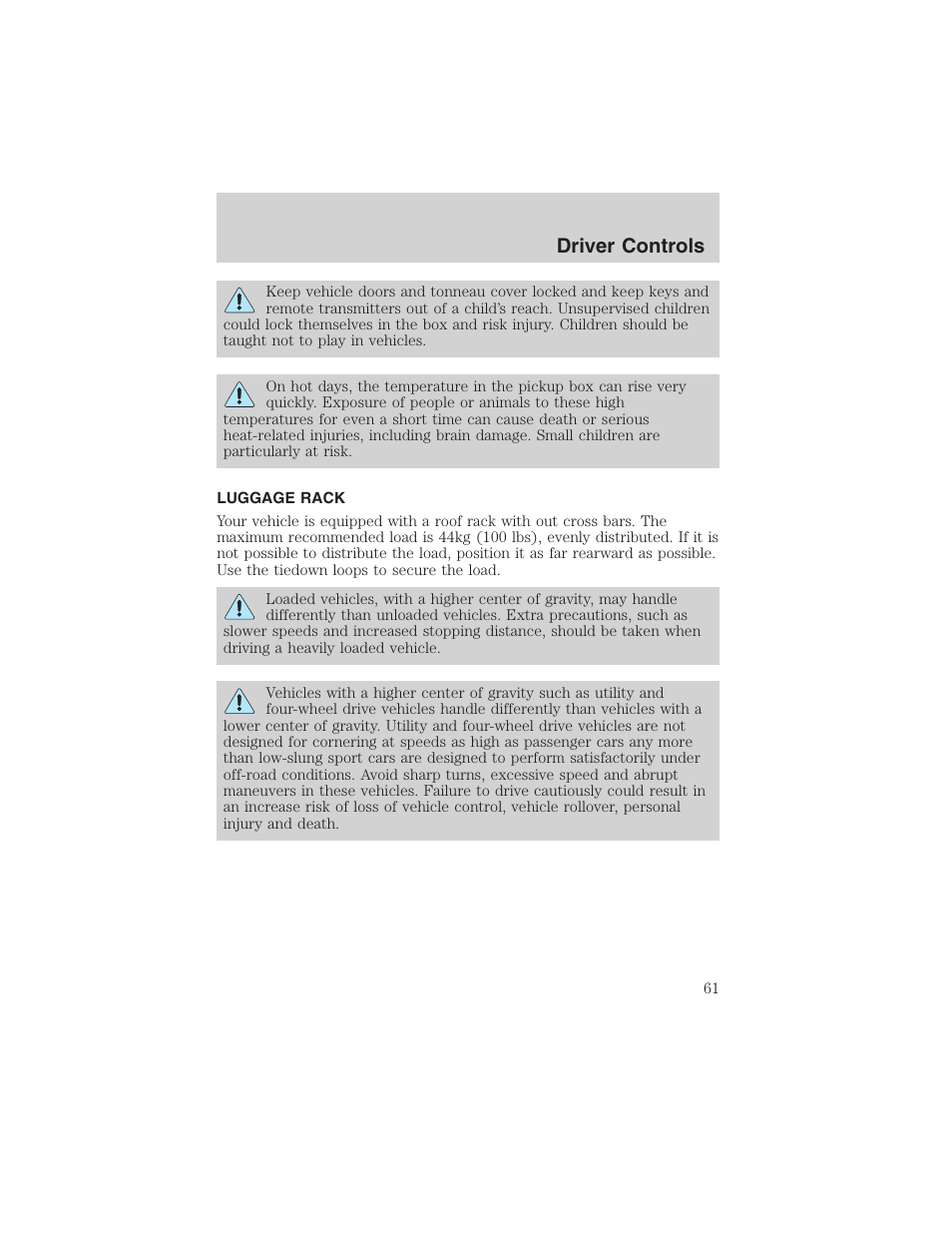 Driver controls | FORD 2003 Explorer Sport Trac v.2 User Manual | Page 61 / 216
