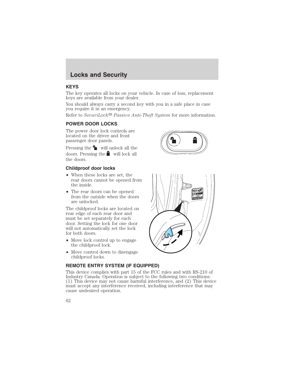 Locks and security | FORD 2003 Explorer Sport Trac v.2 User Manual | Page 62 / 216