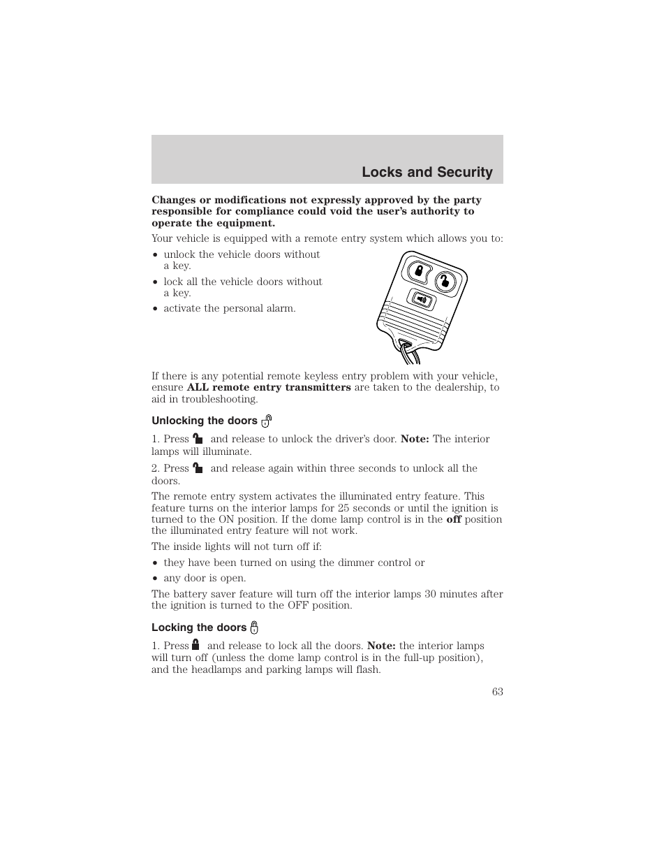 Locks and security | FORD 2003 Explorer Sport Trac v.2 User Manual | Page 63 / 216