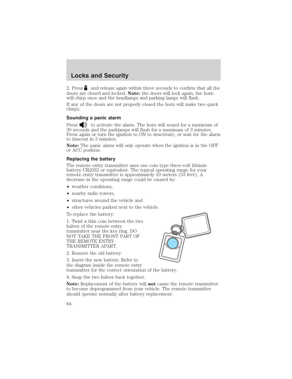 Locks and security | FORD 2003 Explorer Sport Trac v.2 User Manual | Page 64 / 216