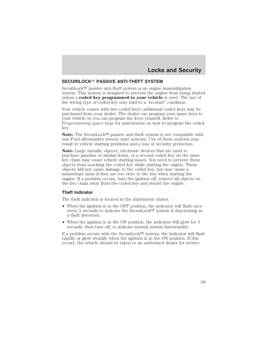 Locks and security | FORD 2003 Explorer Sport Trac v.2 User Manual | Page 69 / 216