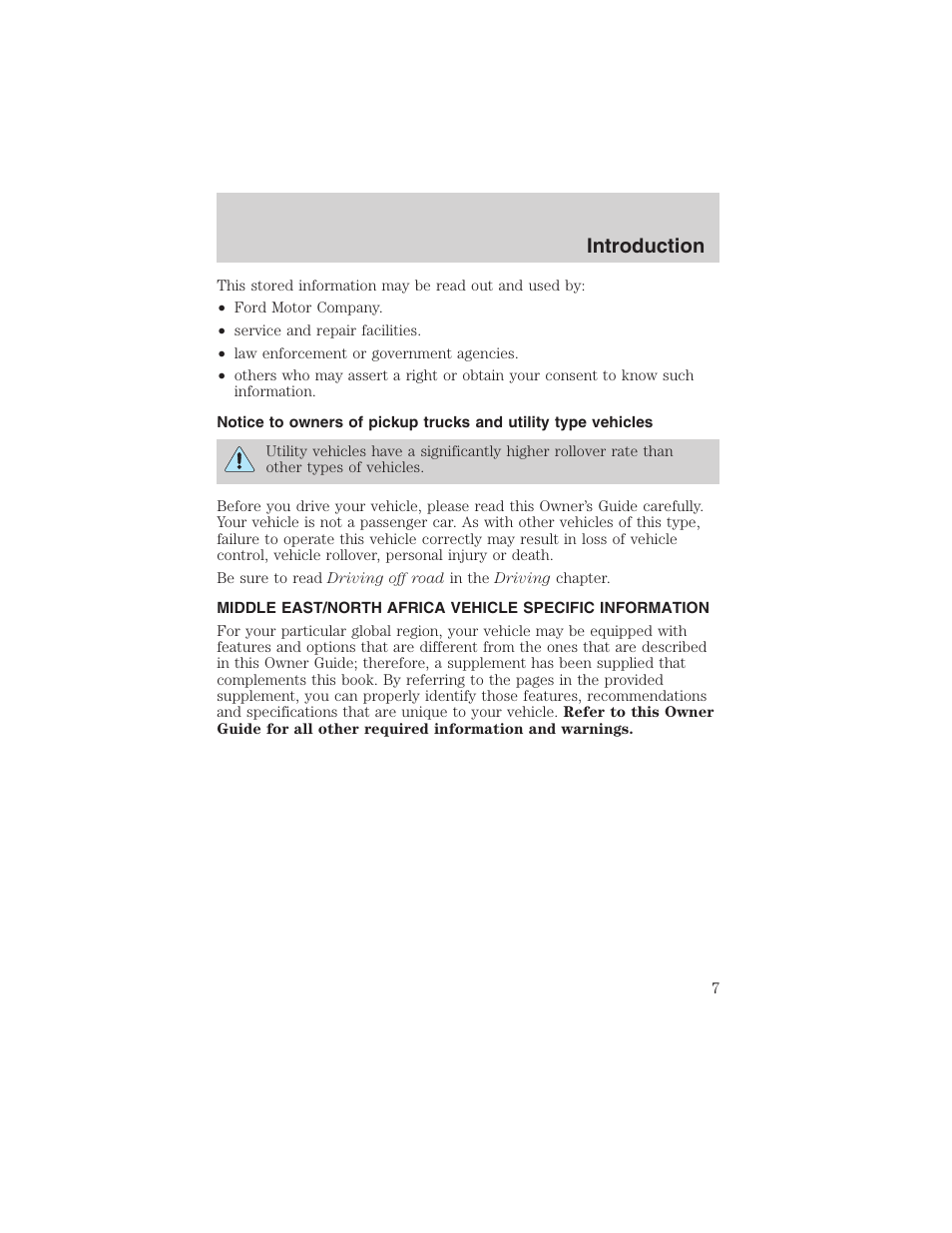 Introduction | FORD 2003 Explorer Sport Trac v.2 User Manual | Page 7 / 216