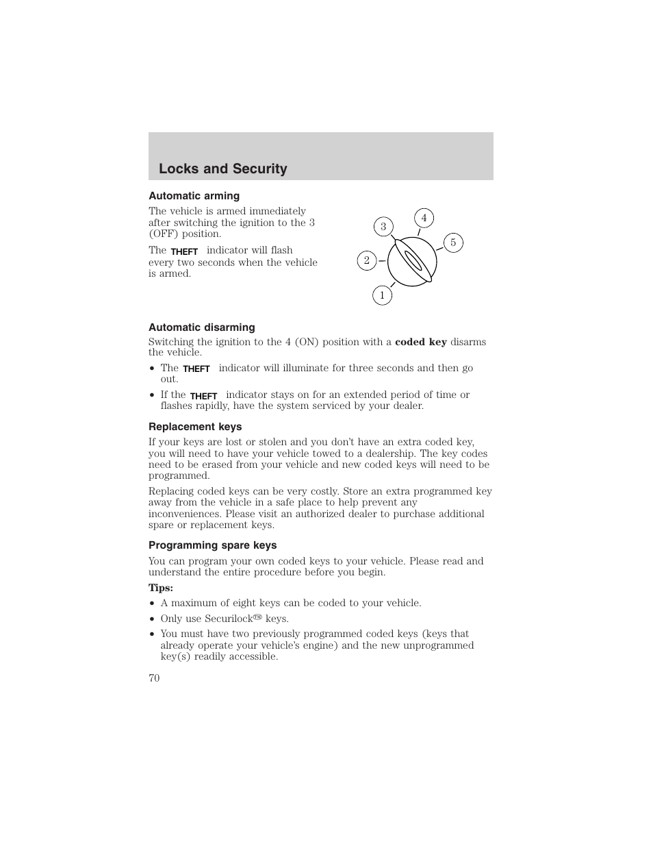 Locks and security | FORD 2003 Explorer Sport Trac v.2 User Manual | Page 70 / 216