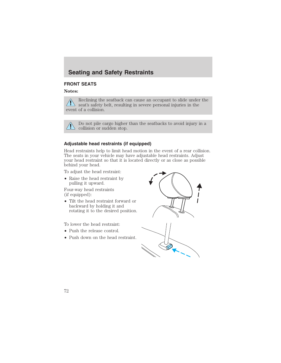 Seating and safety restraints | FORD 2003 Explorer Sport Trac v.2 User Manual | Page 72 / 216