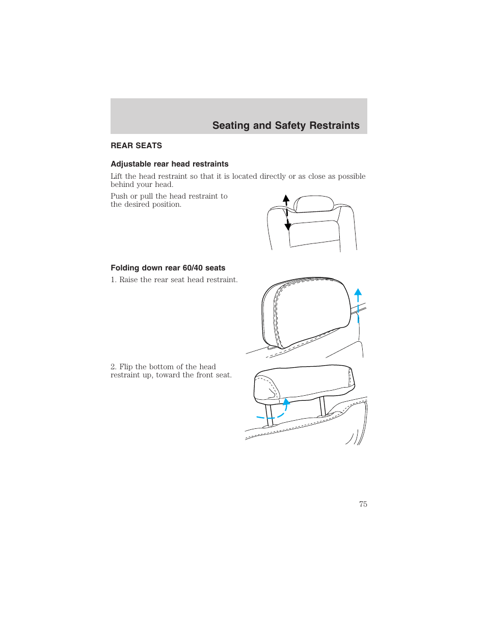 Seating and safety restraints | FORD 2003 Explorer Sport Trac v.2 User Manual | Page 75 / 216