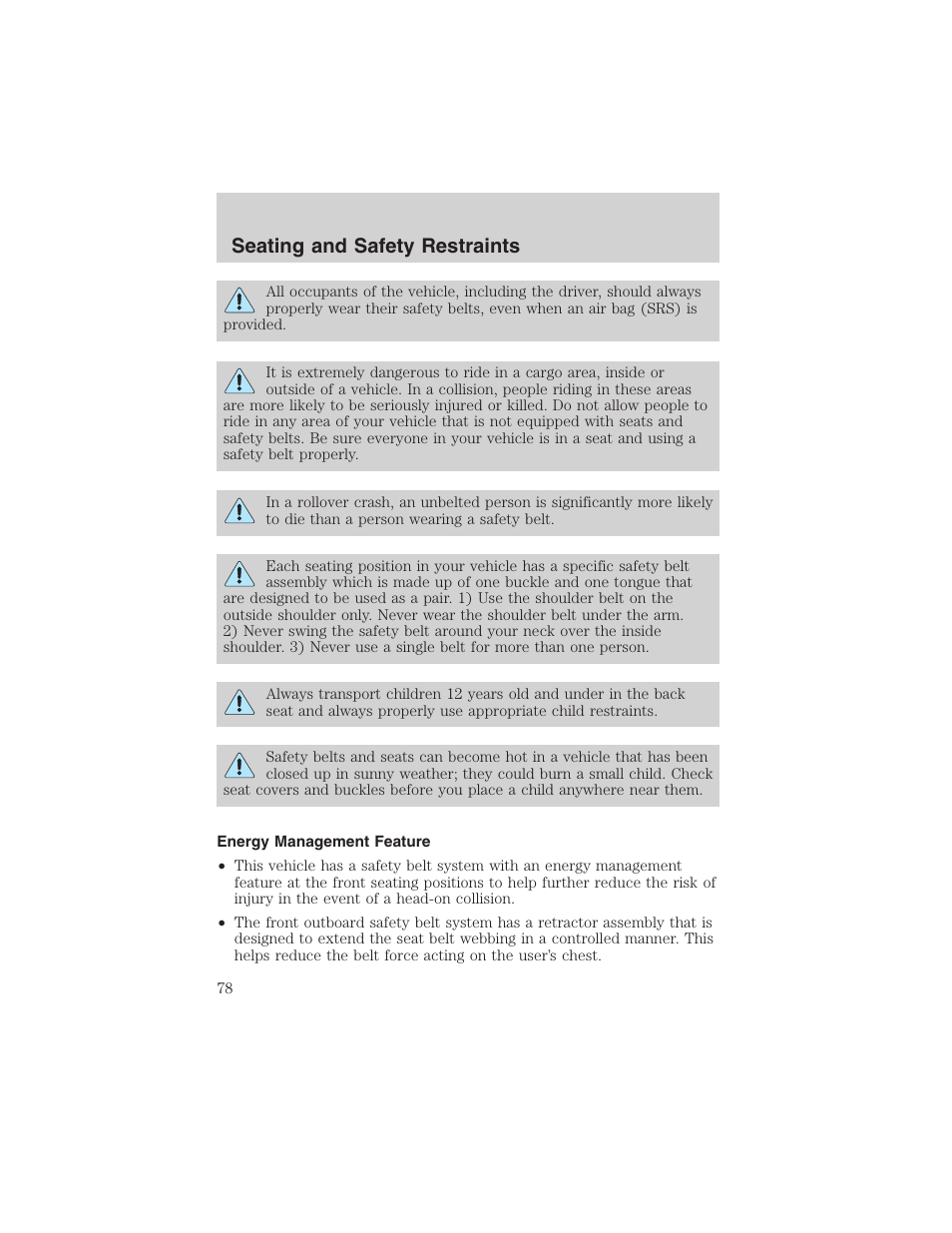 Seating and safety restraints | FORD 2003 Explorer Sport Trac v.2 User Manual | Page 78 / 216