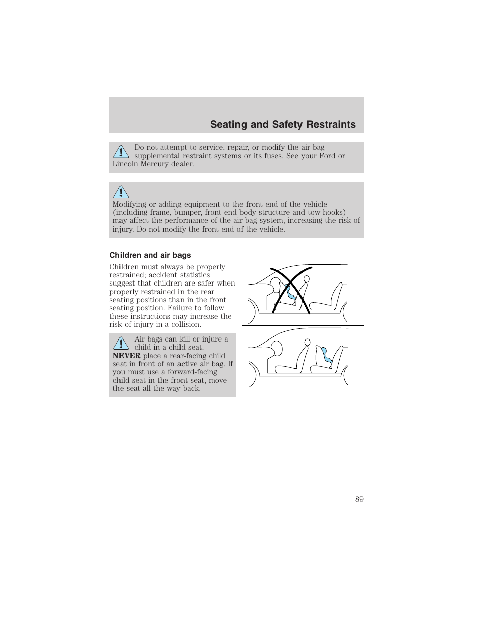 Seating and safety restraints | FORD 2003 Explorer Sport Trac v.2 User Manual | Page 89 / 216