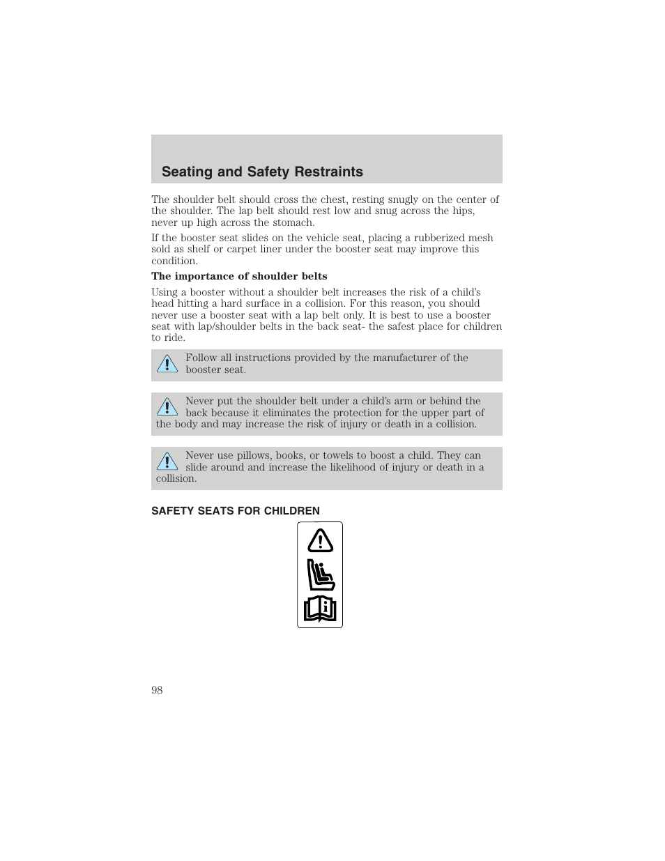 Seating and safety restraints | FORD 2003 Explorer Sport Trac v.2 User Manual | Page 98 / 216