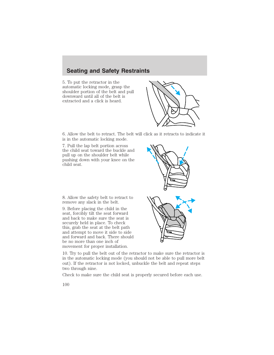 Seating and safety restraints | FORD 2003 Explorer Sport Trac v.3 User Manual | Page 100 / 216