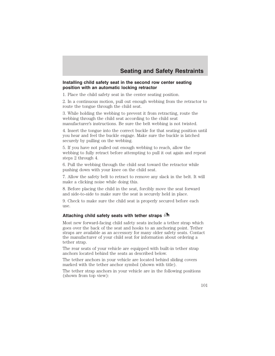 Seating and safety restraints | FORD 2003 Explorer Sport Trac v.3 User Manual | Page 101 / 216