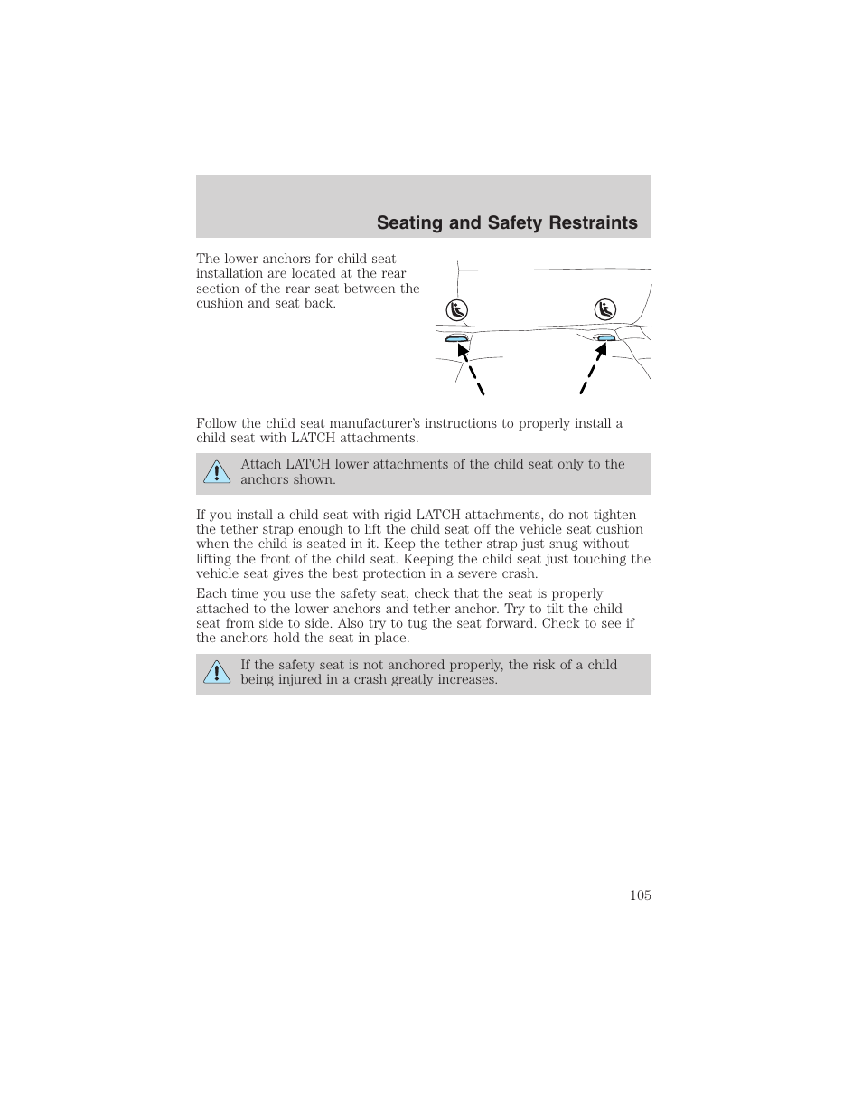 Seating and safety restraints | FORD 2003 Explorer Sport Trac v.3 User Manual | Page 105 / 216