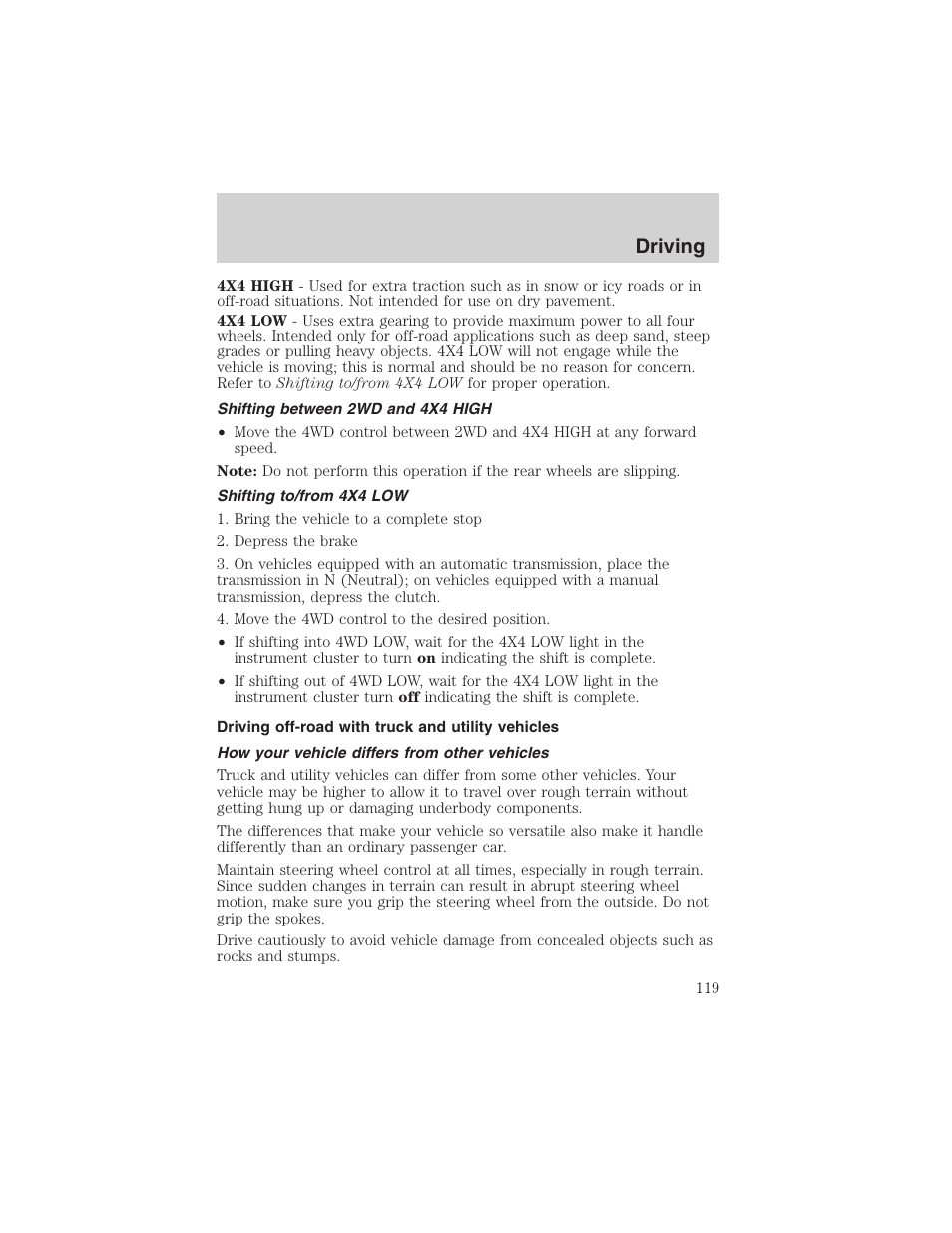 Driving | FORD 2003 Explorer Sport Trac v.3 User Manual | Page 119 / 216