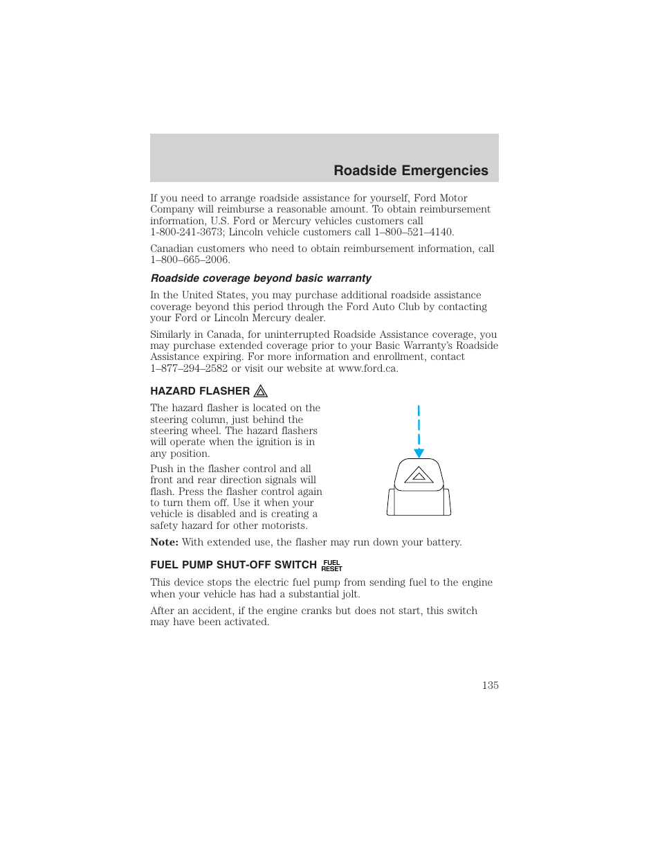 Roadside emergencies | FORD 2003 Explorer Sport Trac v.3 User Manual | Page 135 / 216