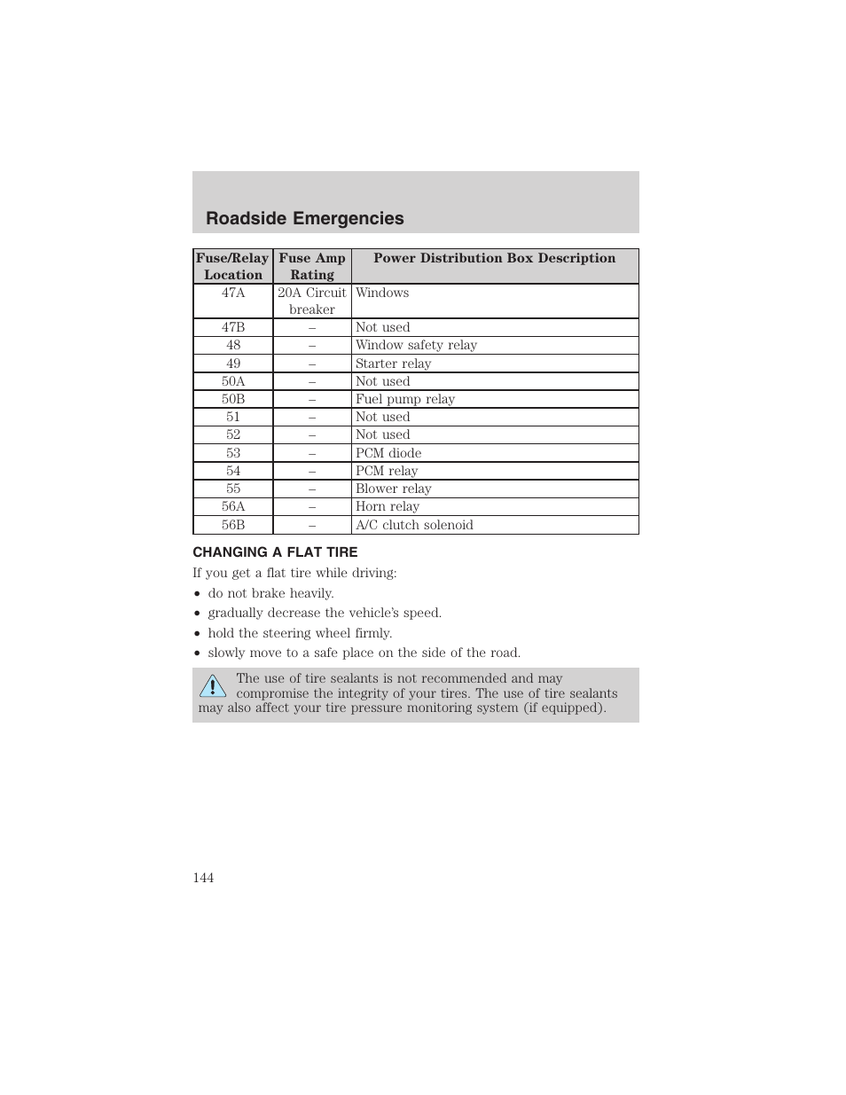 Roadside emergencies | FORD 2003 Explorer Sport Trac v.3 User Manual | Page 144 / 216