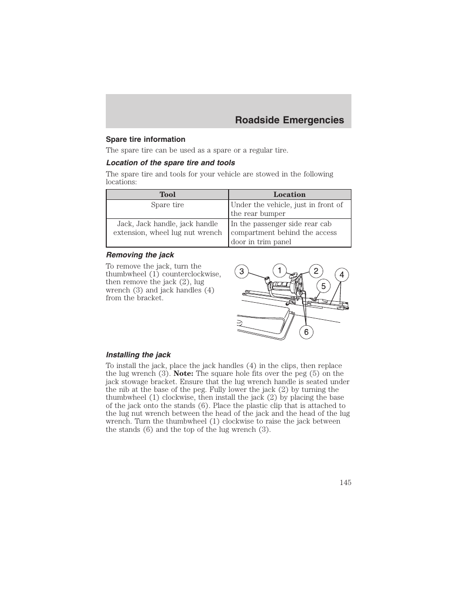 Roadside emergencies | FORD 2003 Explorer Sport Trac v.3 User Manual | Page 145 / 216