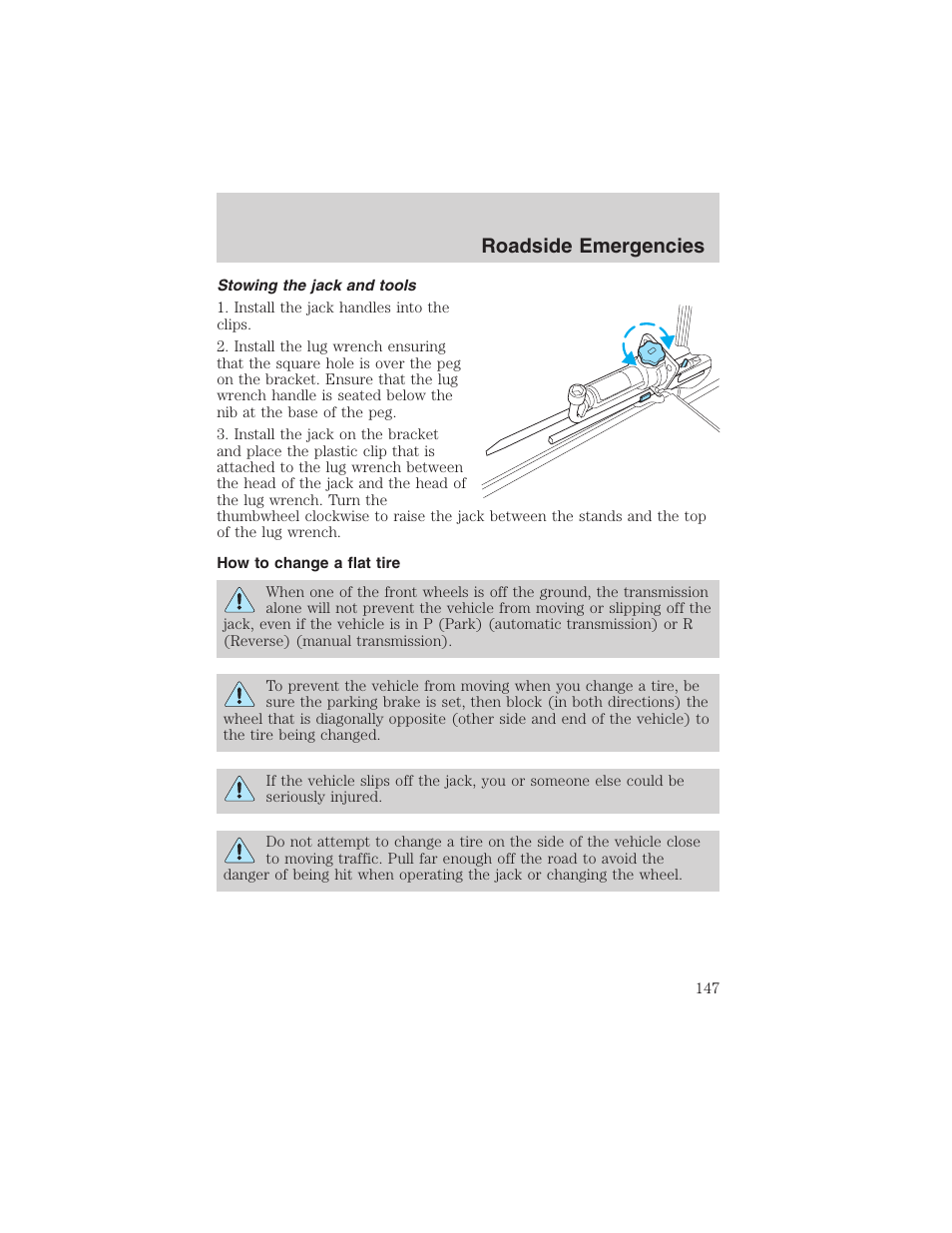 Roadside emergencies | FORD 2003 Explorer Sport Trac v.3 User Manual | Page 147 / 216