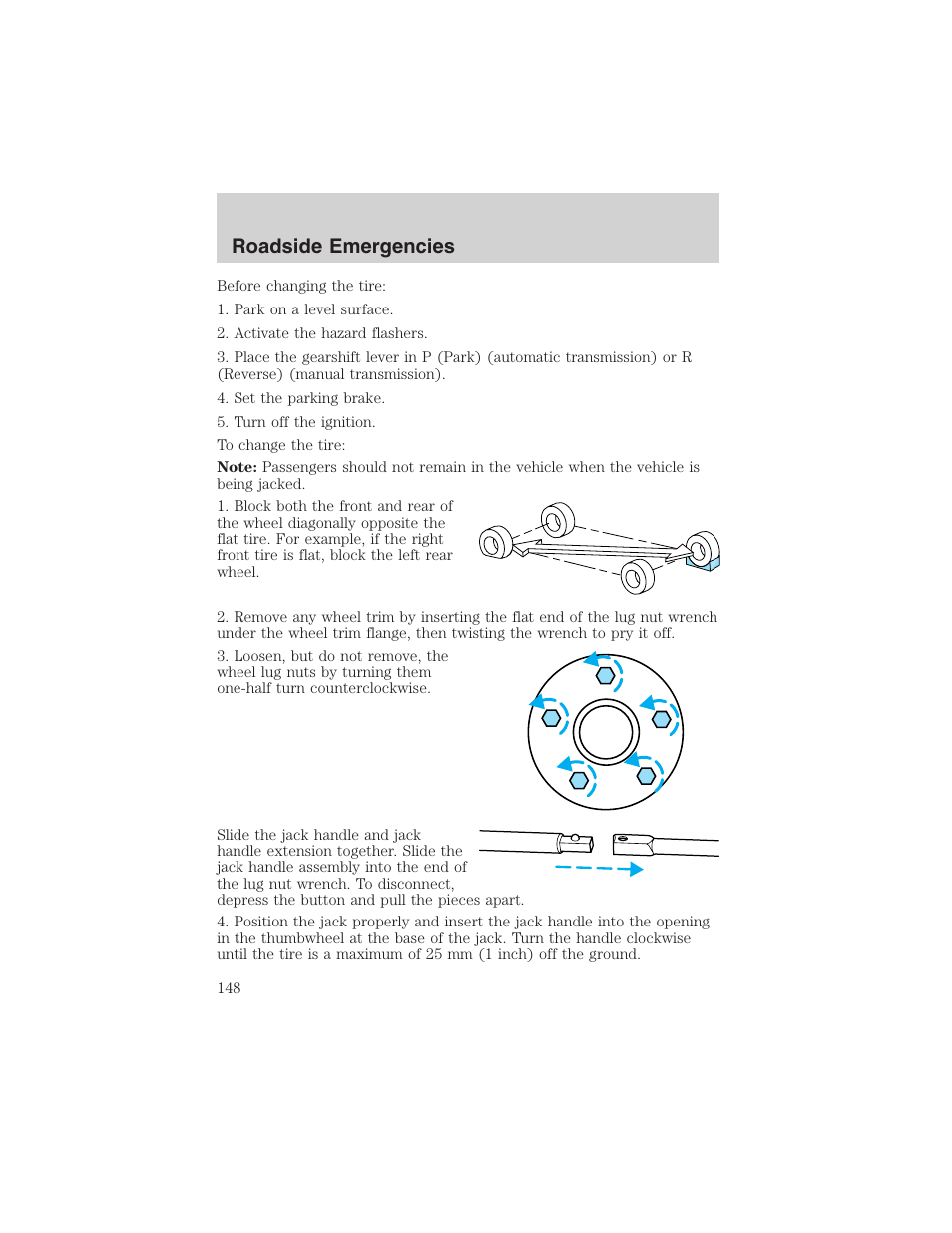 Roadside emergencies | FORD 2003 Explorer Sport Trac v.3 User Manual | Page 148 / 216