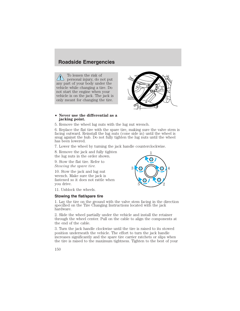 Roadside emergencies | FORD 2003 Explorer Sport Trac v.3 User Manual | Page 150 / 216