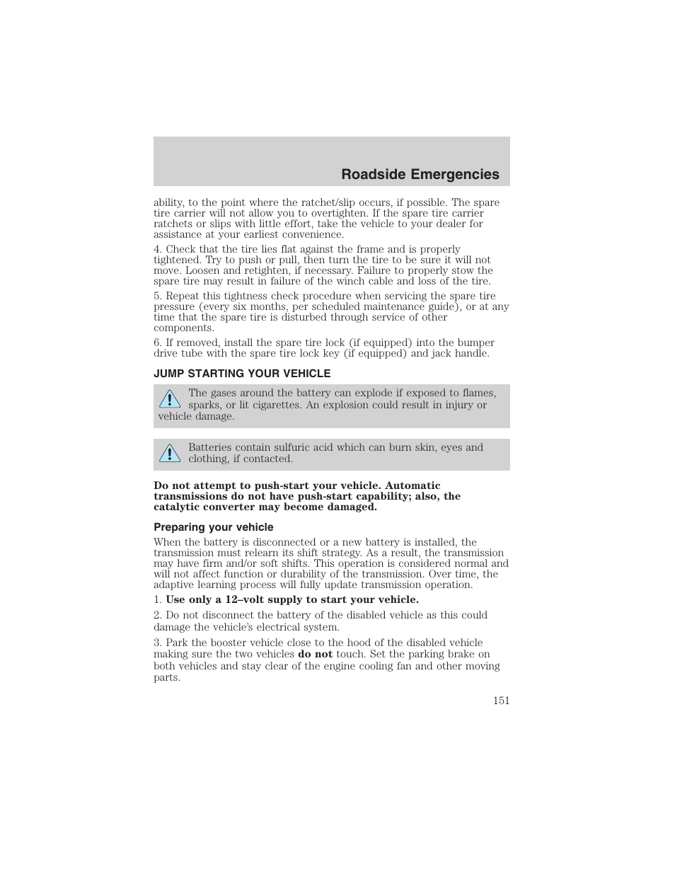 Roadside emergencies | FORD 2003 Explorer Sport Trac v.3 User Manual | Page 151 / 216