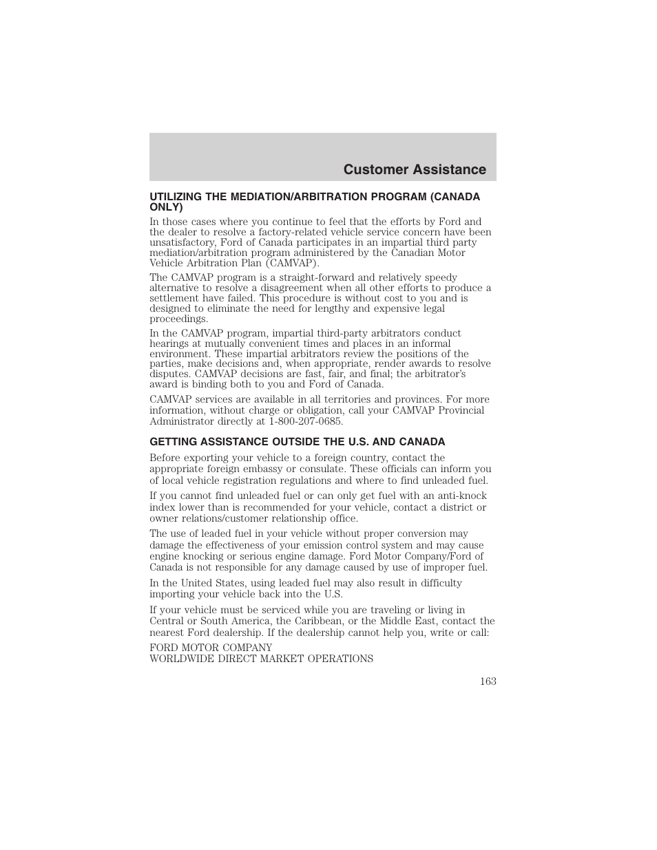 Customer assistance | FORD 2003 Explorer Sport Trac v.3 User Manual | Page 163 / 216