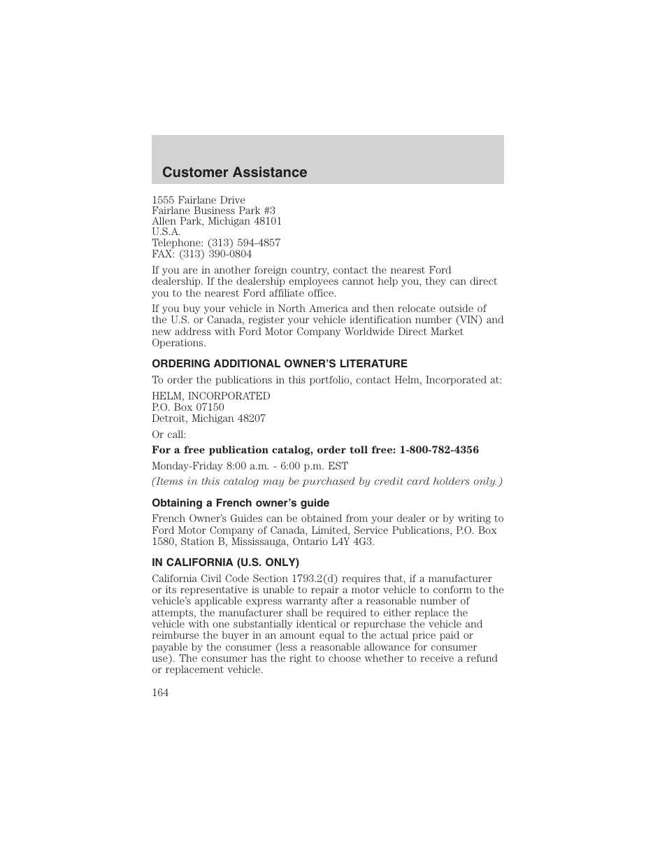 Customer assistance | FORD 2003 Explorer Sport Trac v.3 User Manual | Page 164 / 216