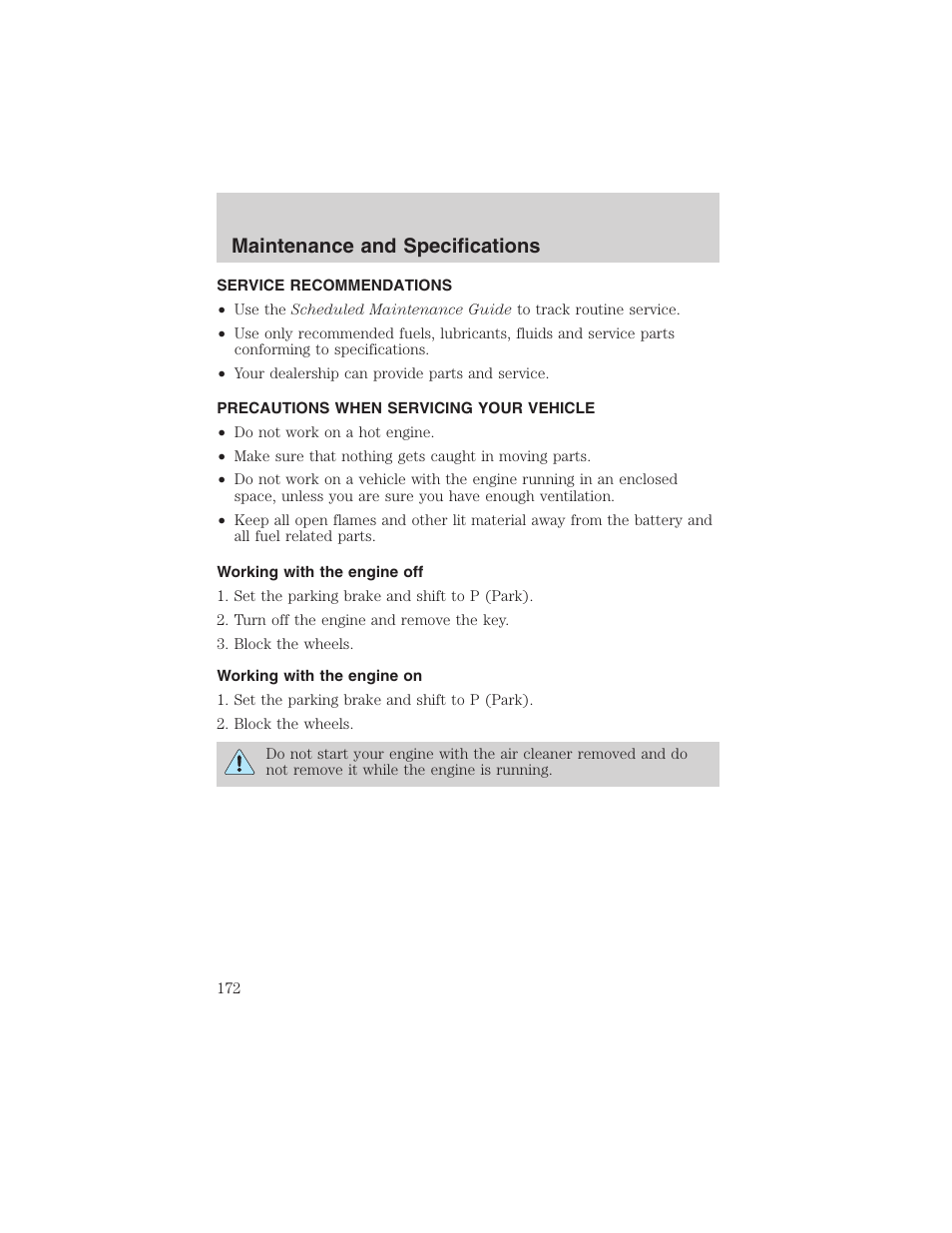 Maintenance and specifications | FORD 2003 Explorer Sport Trac v.3 User Manual | Page 172 / 216