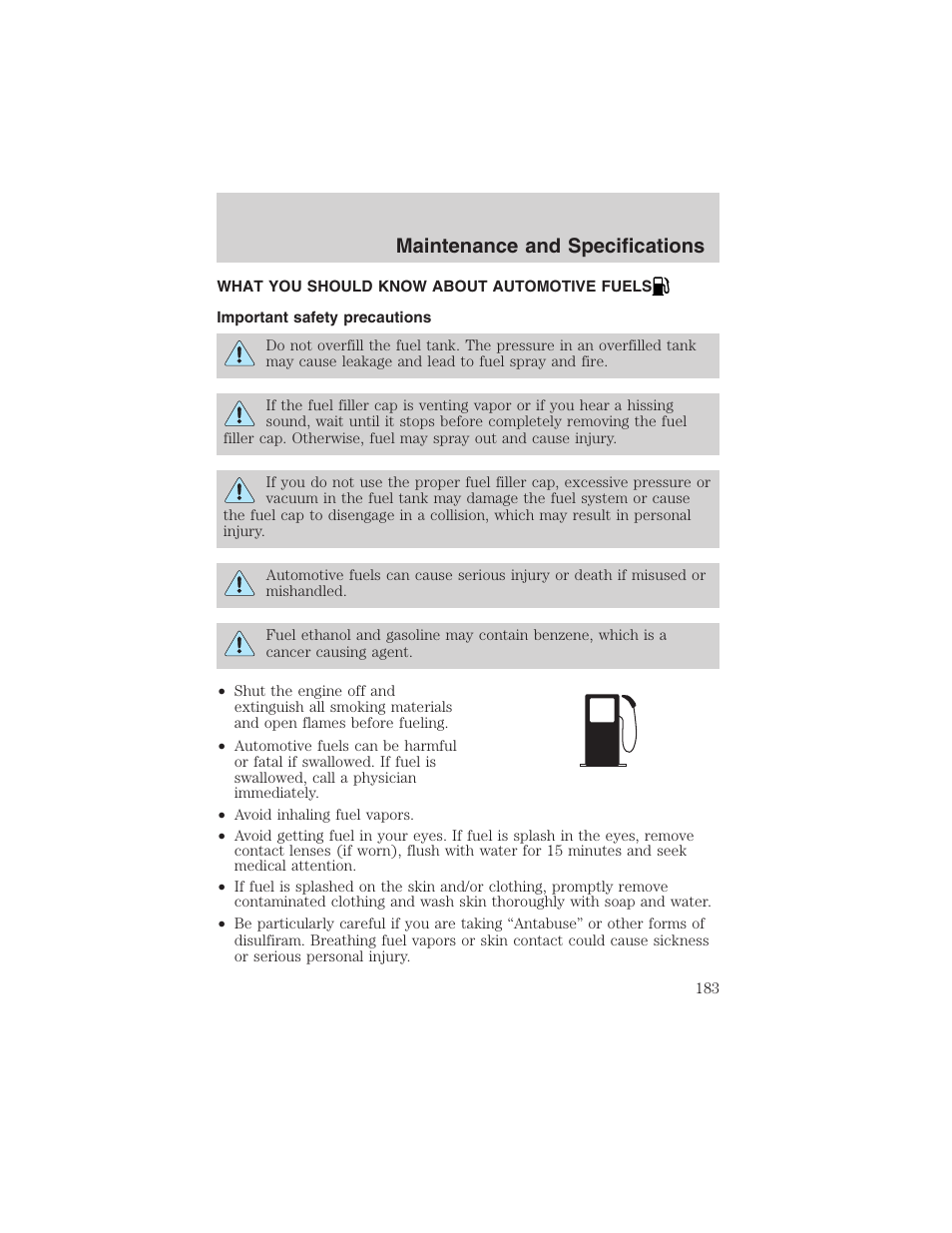 Maintenance and specifications | FORD 2003 Explorer Sport Trac v.3 User Manual | Page 183 / 216