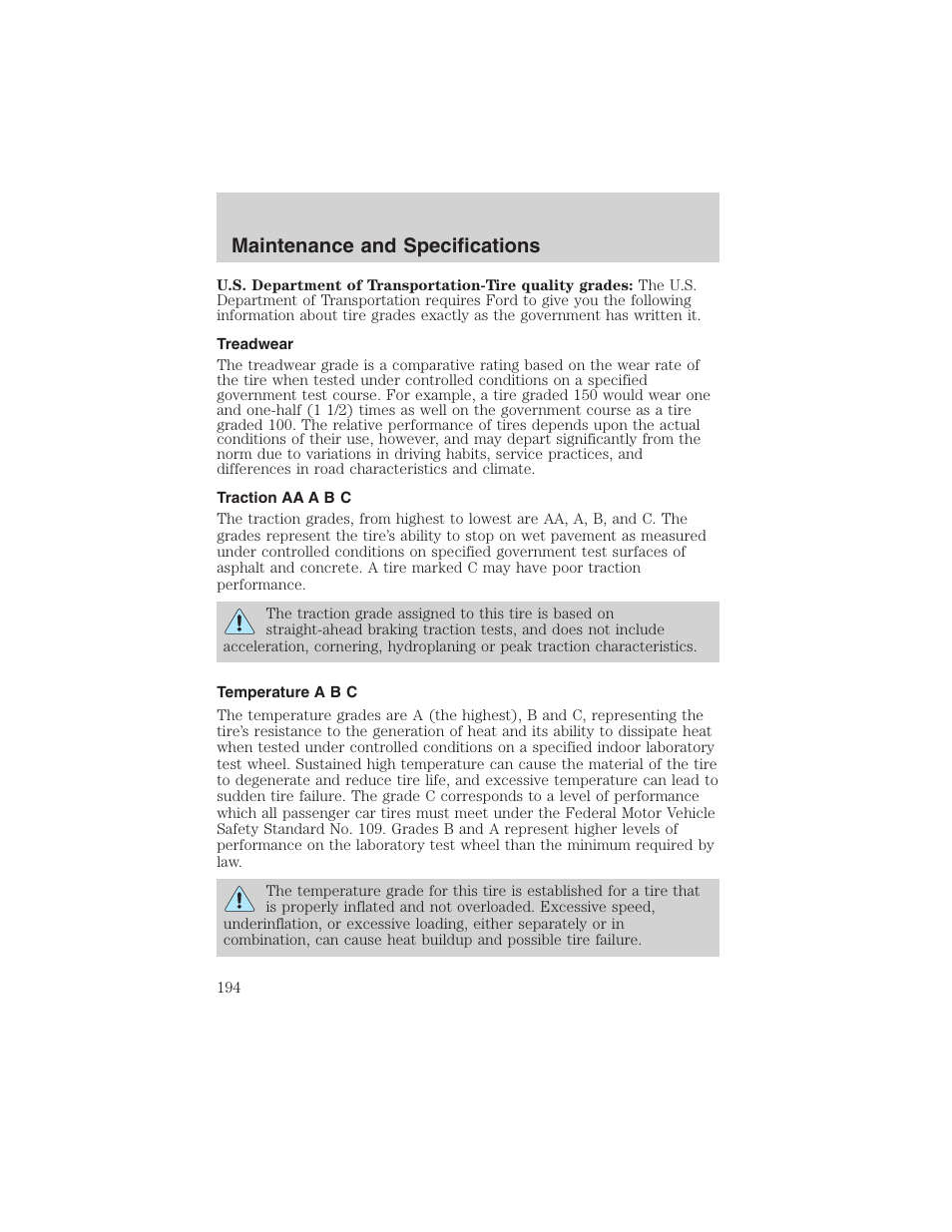Maintenance and specifications | FORD 2003 Explorer Sport Trac v.3 User Manual | Page 194 / 216