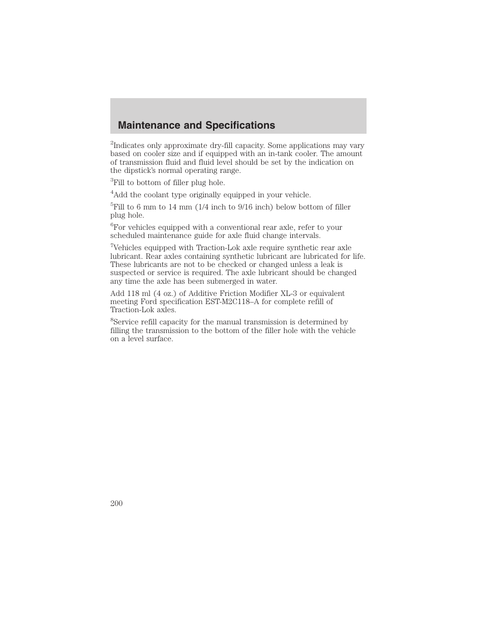 Maintenance and specifications | FORD 2003 Explorer Sport Trac v.3 User Manual | Page 200 / 216