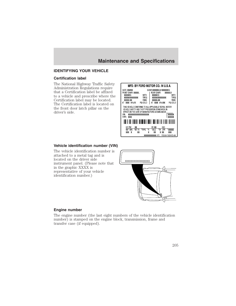 Maintenance and specifications | FORD 2003 Explorer Sport Trac v.3 User Manual | Page 205 / 216