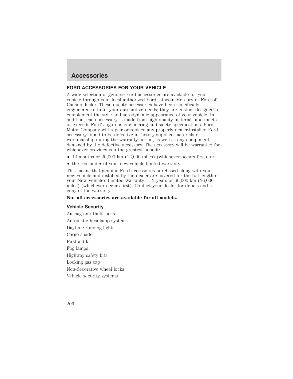 Accessories | FORD 2003 Explorer Sport Trac v.3 User Manual | Page 206 / 216