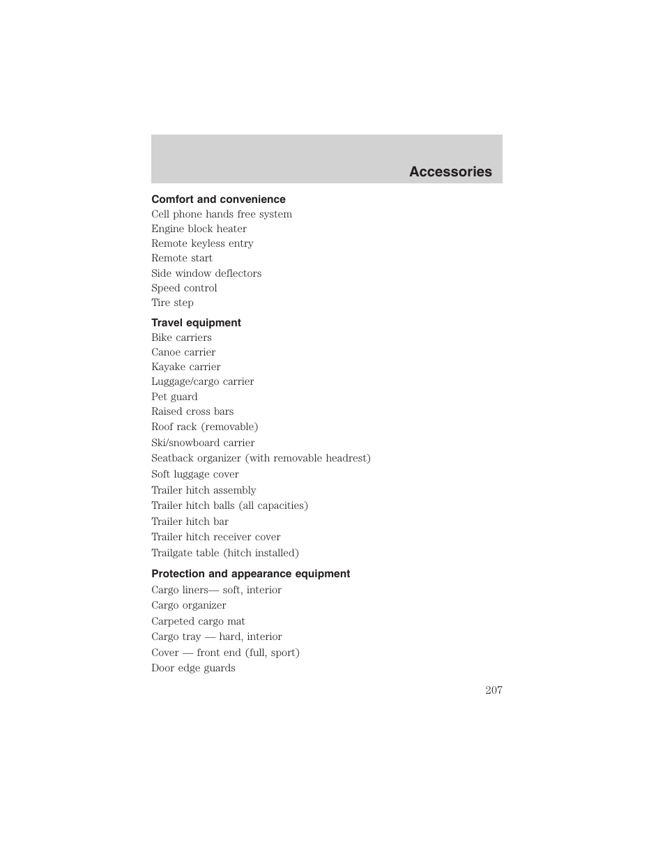 Accessories | FORD 2003 Explorer Sport Trac v.3 User Manual | Page 207 / 216