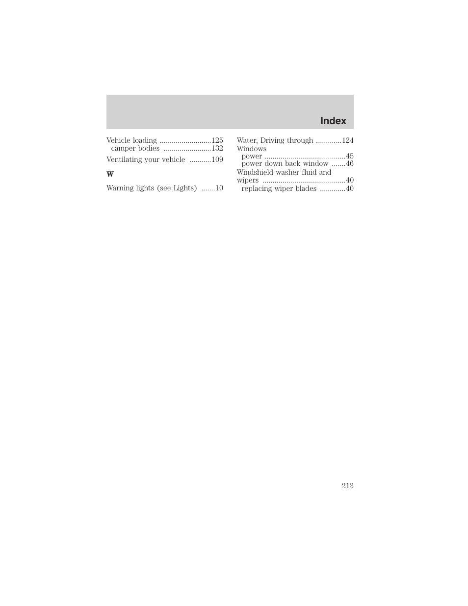 Index | FORD 2003 Explorer Sport Trac v.3 User Manual | Page 213 / 216