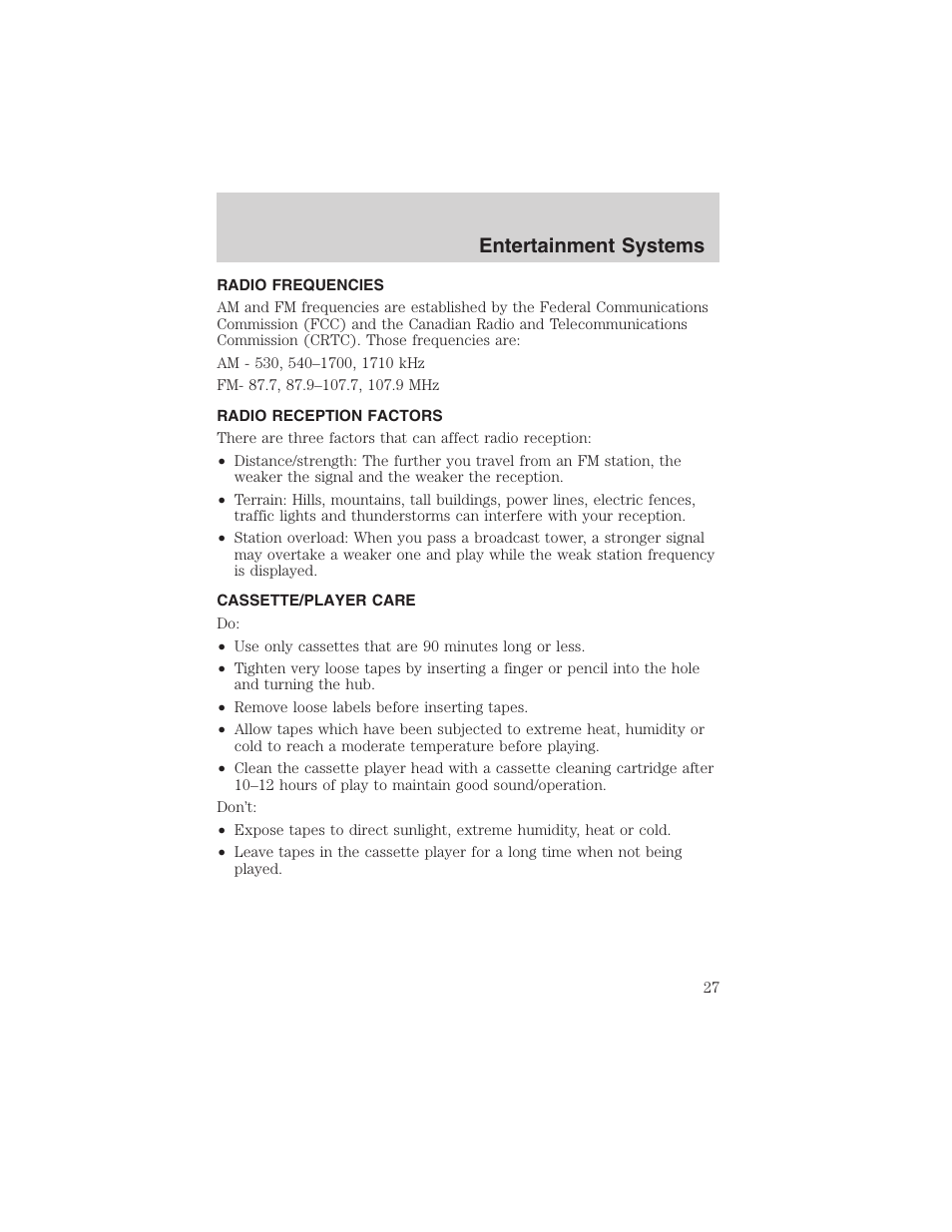 Entertainment systems | FORD 2003 Explorer Sport Trac v.3 User Manual | Page 27 / 216