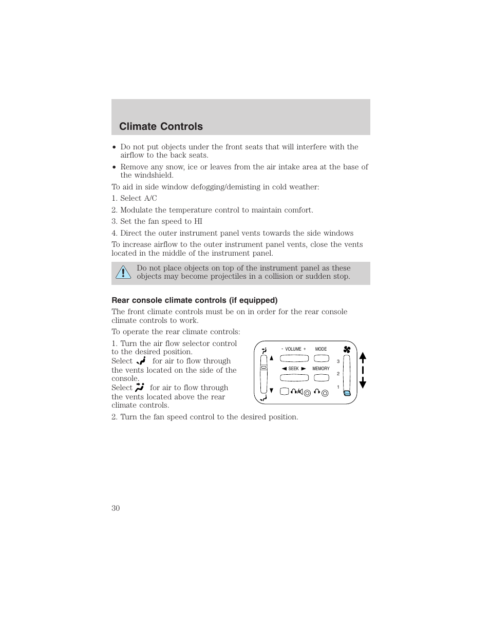 Climate controls | FORD 2003 Explorer Sport Trac v.3 User Manual | Page 30 / 216